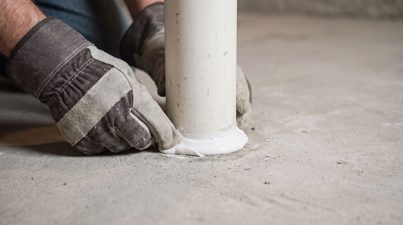A suction point cored and sealed through a basement slab