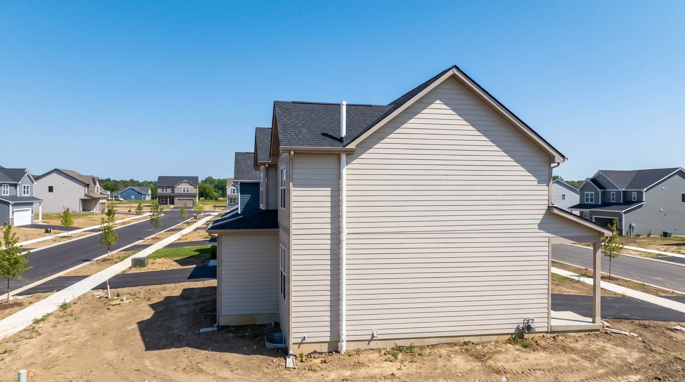 Discharge pipe finishing above the eave on a newer subdivision home
